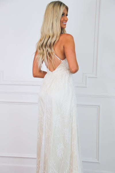 Just Like Heaven Lace Maxi Dress: White/Champagne - Bella and Bloom Boutique