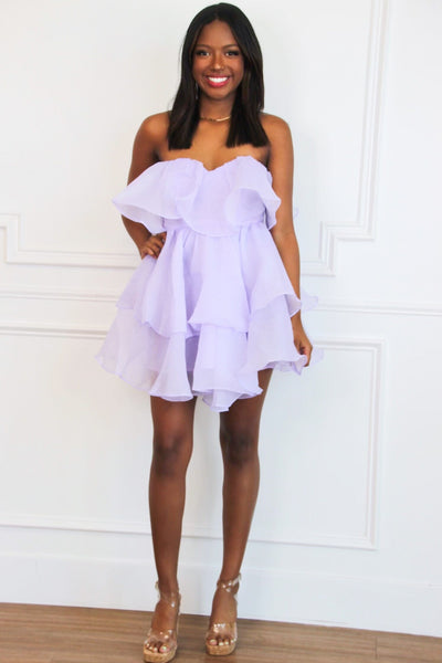 Constance Organza Tiered Ruffle Dress: Lavender - Bella and Bloom Boutique