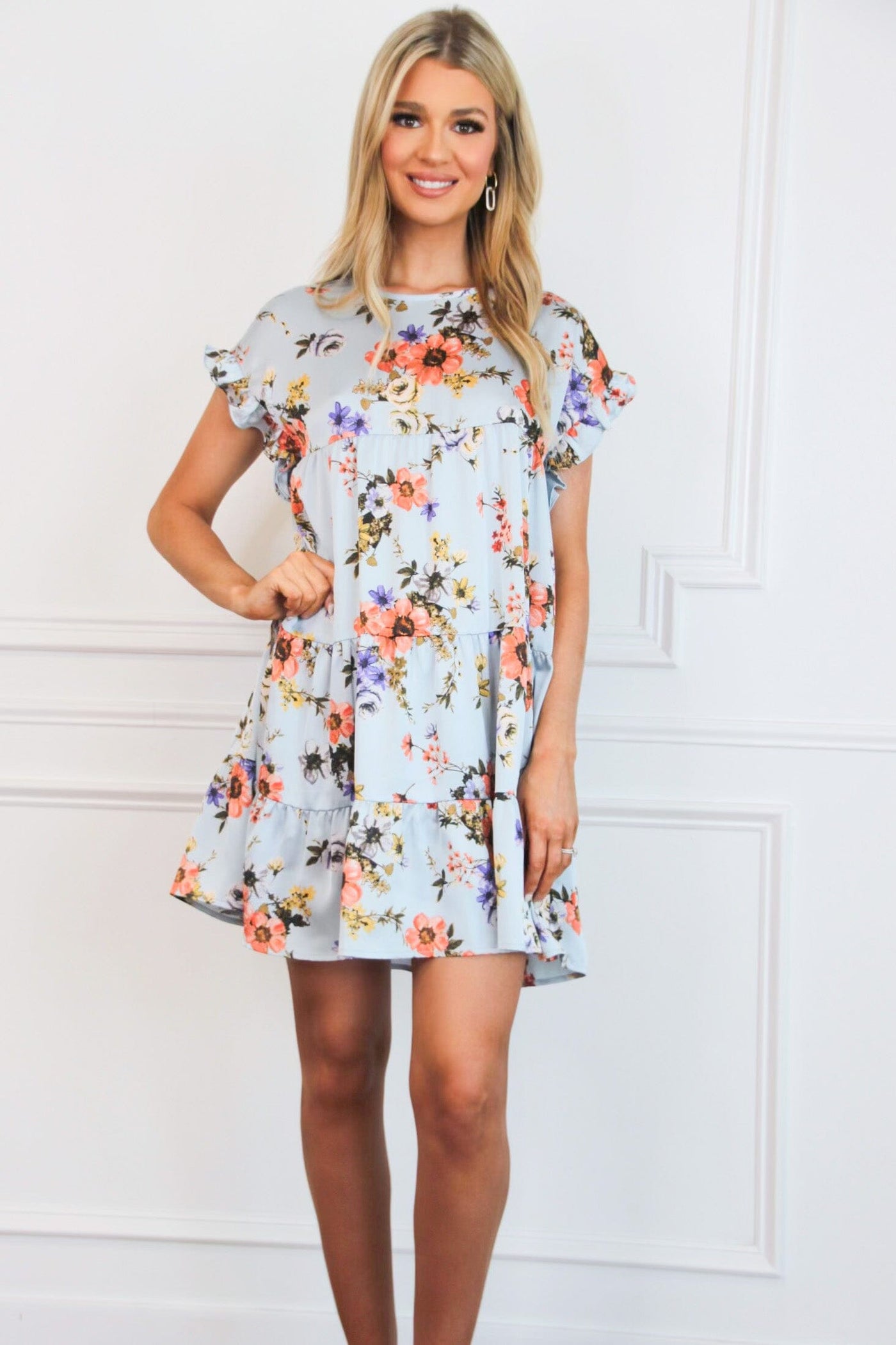 Bella and Bloom Boutique - Milly Floral Babydoll Dress: Light Blue