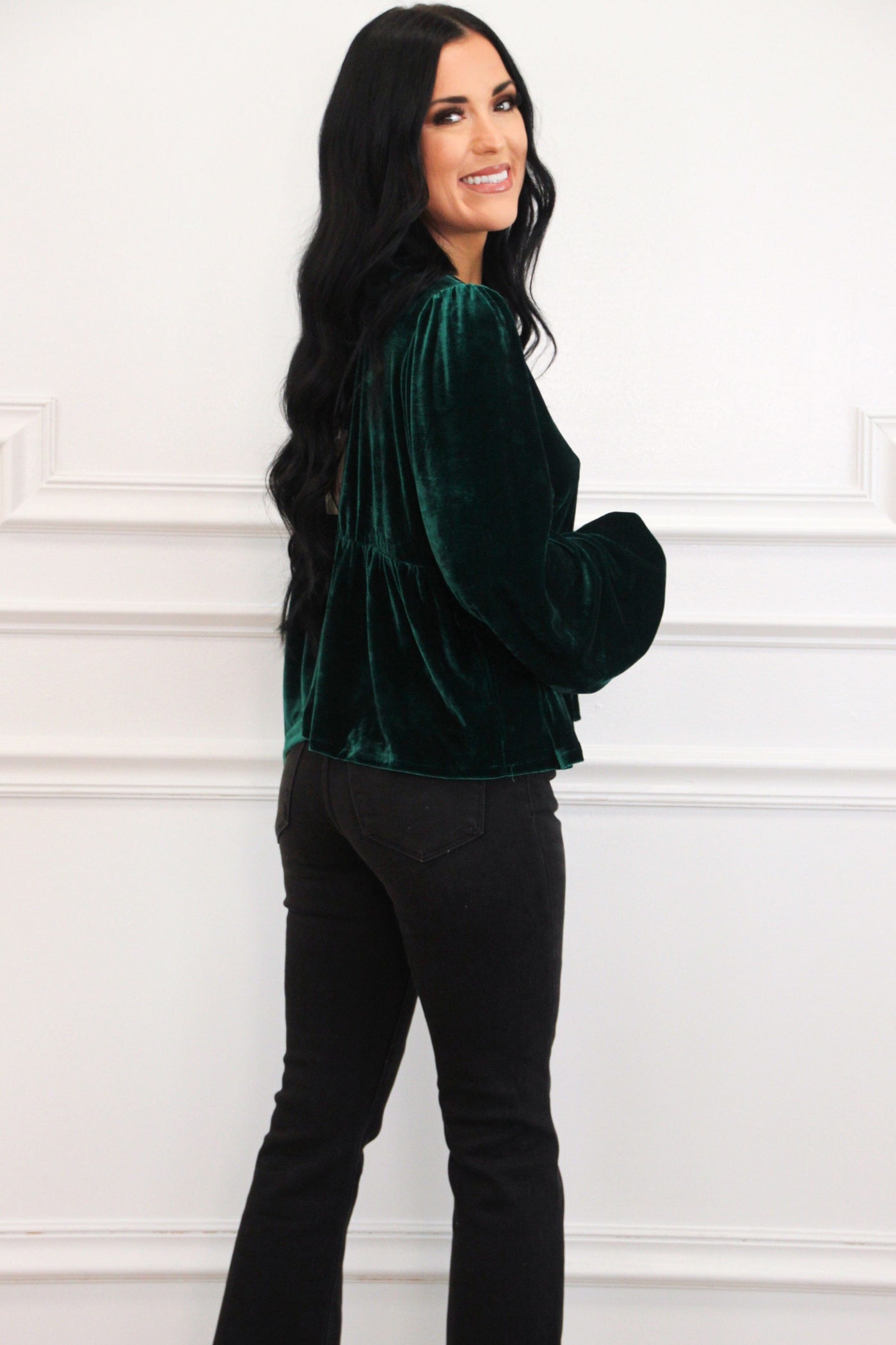 Sweetest Kiss Bow Top: Hunter Green - Bella and Bloom Boutique