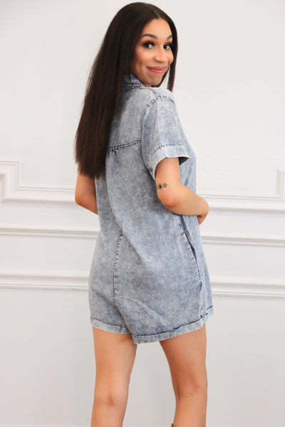 Every Day Casual Washed Denim Romper: Medium Wash - Bella and Bloom Boutique