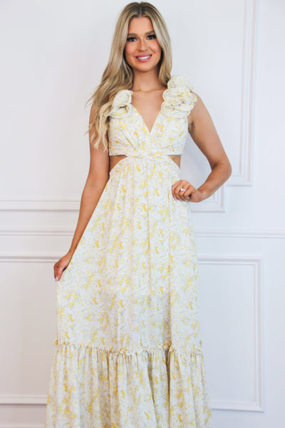 Floral Fantasy Ruffle Cutout Maxi Dress: Ivory Multi - Bella and Bloom Boutique