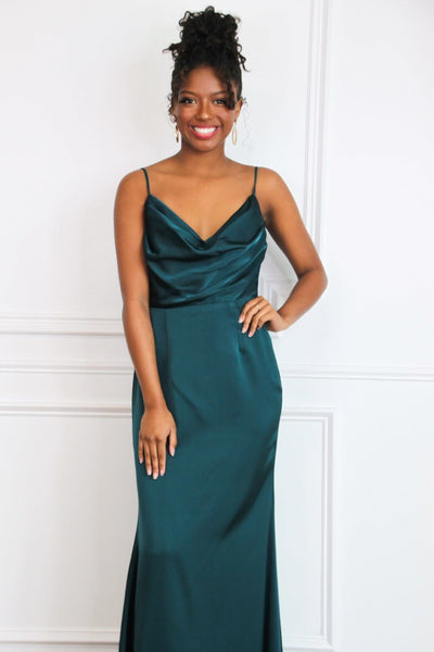 Alice Satin Bow Back Maxi Dress: Deep Emerald - Bella and Bloom Boutique
