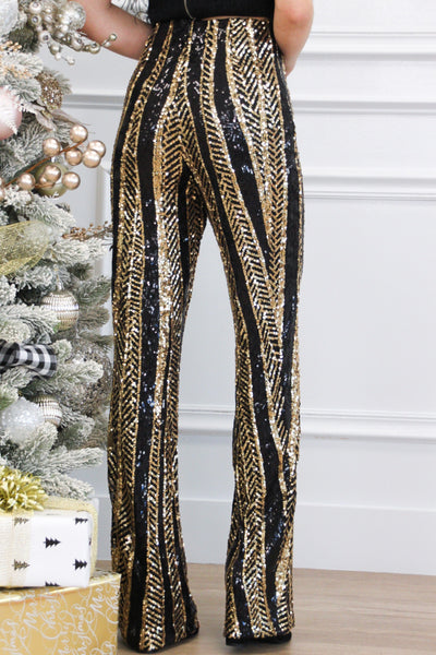 All About Glam Sequin Pants: Black/Gold - Bella and Bloom Boutique