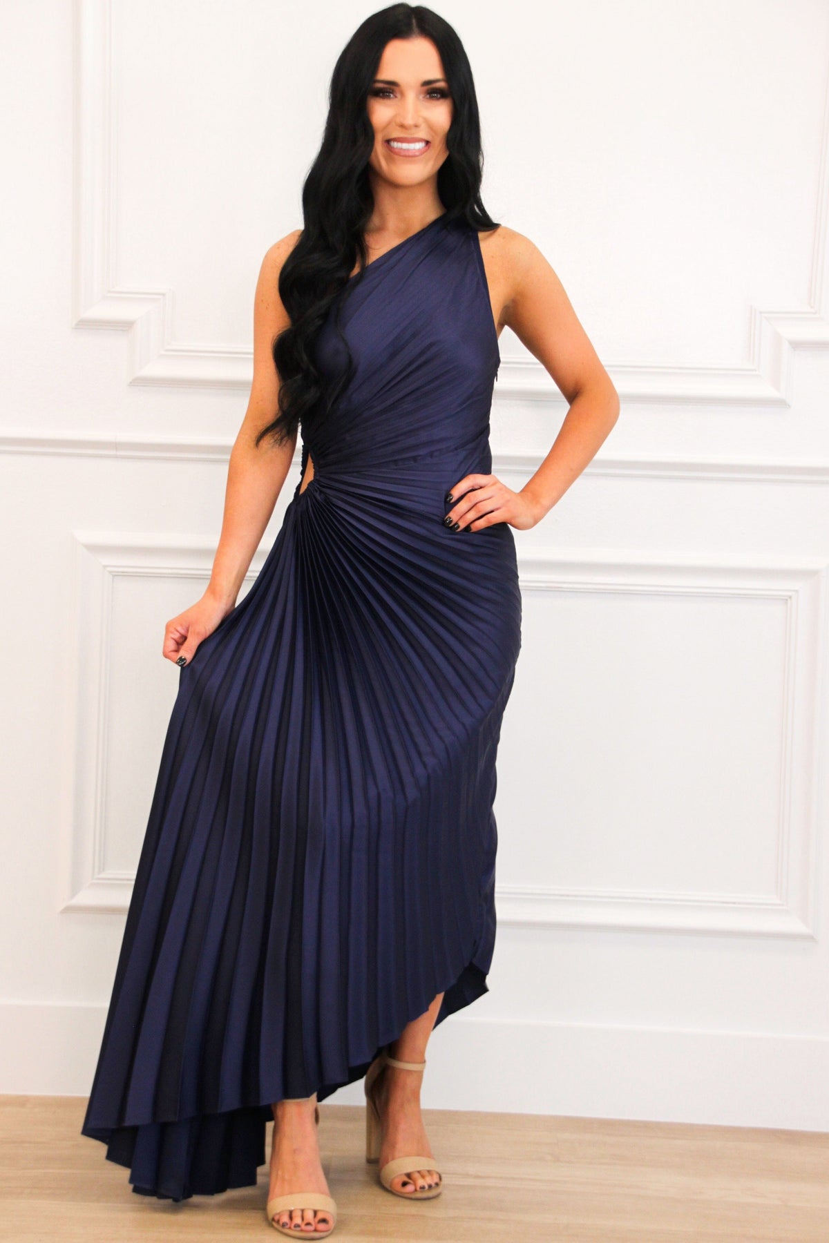blue floral asymmetric frill split maxi dress Petal and Pup Women's Christabel Tiered Maxi Dress