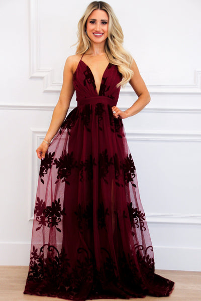 Here Comes the Bride Maxi Dress: Burgundy - Bella and Bloom Boutique