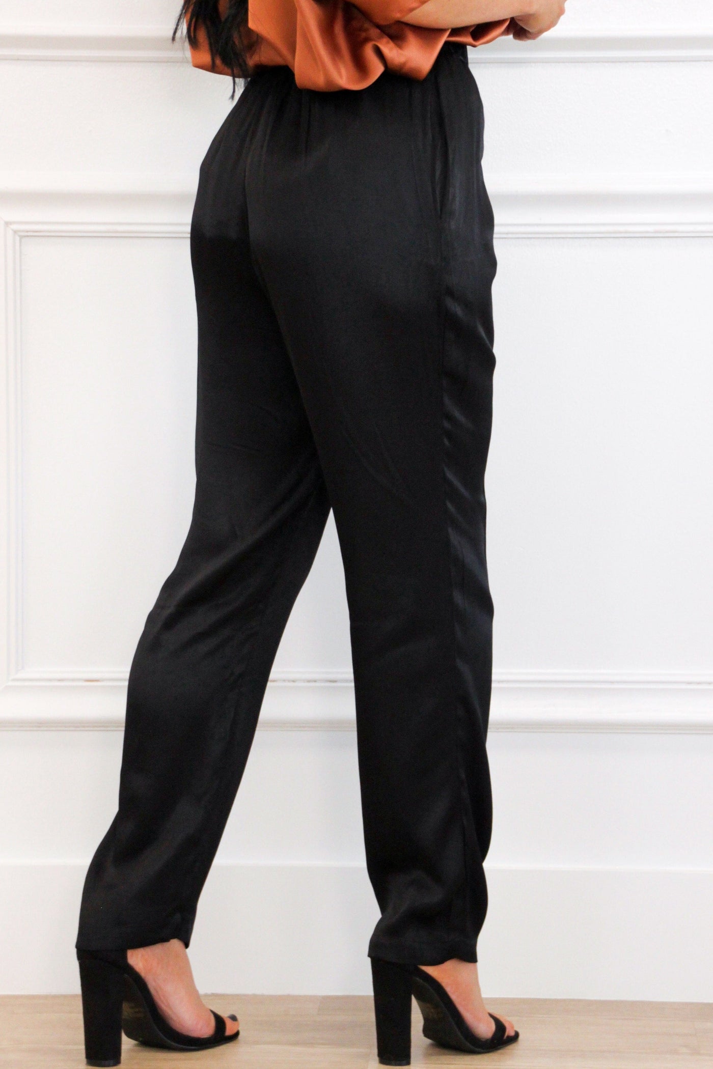 Vita High Waisted Satin Pants: Black Bottoms Bella and Bloom Boutique 