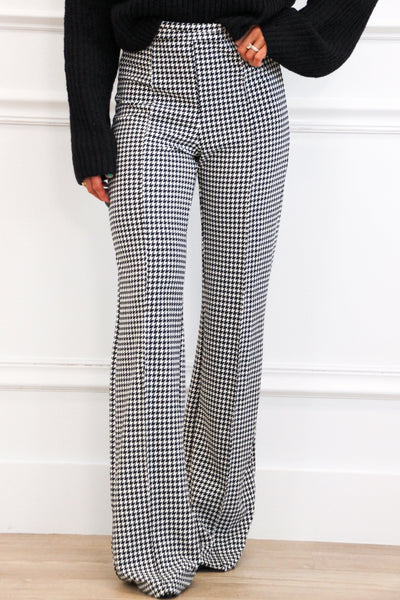 Kendlyn Houndstooth High Waisted Pants: Black/White Bottoms Bella and Bloom Boutique 