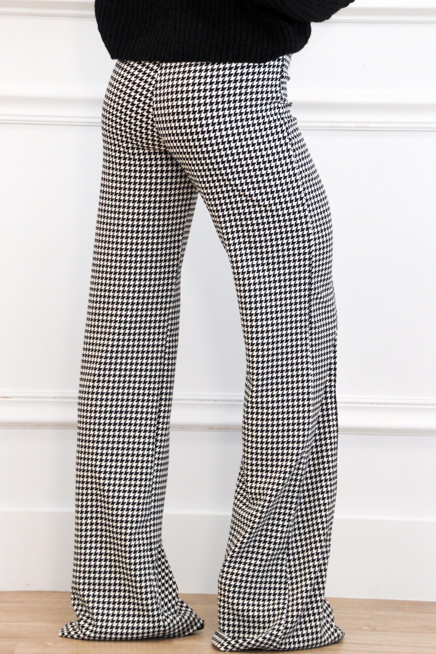 Kendlyn Houndstooth High Waisted Pants: Black/White Bottoms Bella and Bloom Boutique 