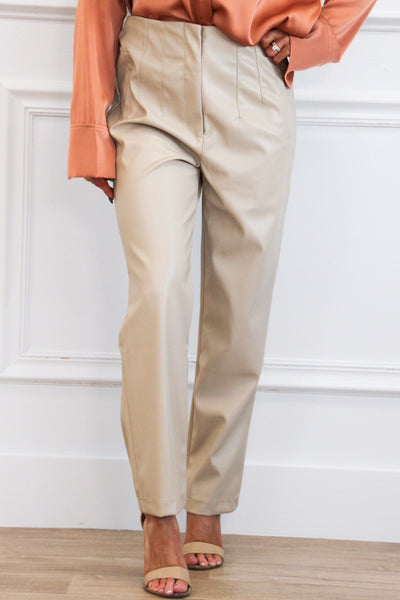 Brixley Faux Leather Pants: Taupe Bottoms Bella and Bloom Boutique 