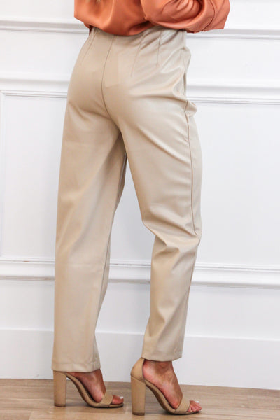 Brixley Faux Leather Pants: Taupe Bottoms Bella and Bloom Boutique 