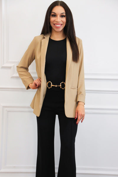 Back to Business Blazer: Taupe Bottoms Bella and Bloom Boutique 