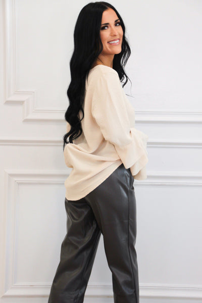 Brixley Faux Leather Pants: Charcoal Brown Bottoms Bella and Bloom Boutique 