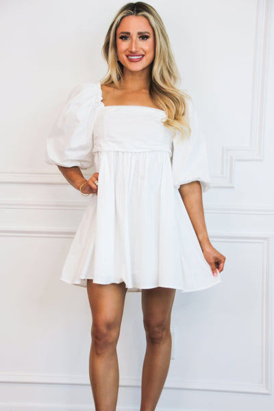 Maggie Bow Back Babydoll Dress: White - Bella and Bloom Boutique