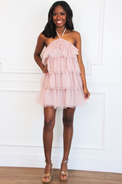 Walk With Sass Tiered Tulle Ruffle Dress: Mauve - Bella and Bloom Boutique