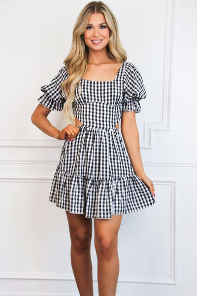 Bradley Gingham Cutout Dress: Black/White - Bella and Bloom Boutique