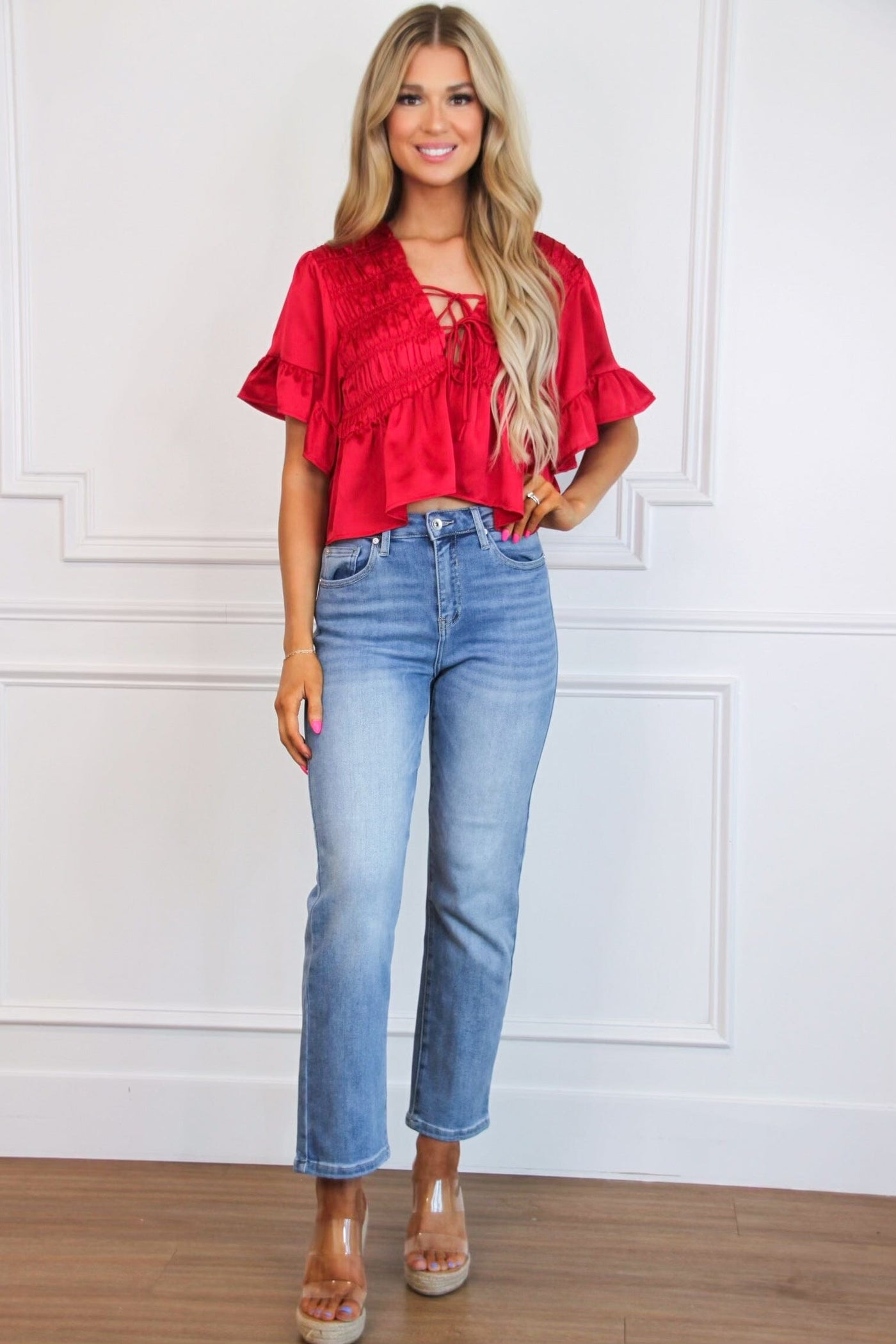 Mattie High Rise Mom Straight Denim: Medium Wash - Bella and Bloom Boutique