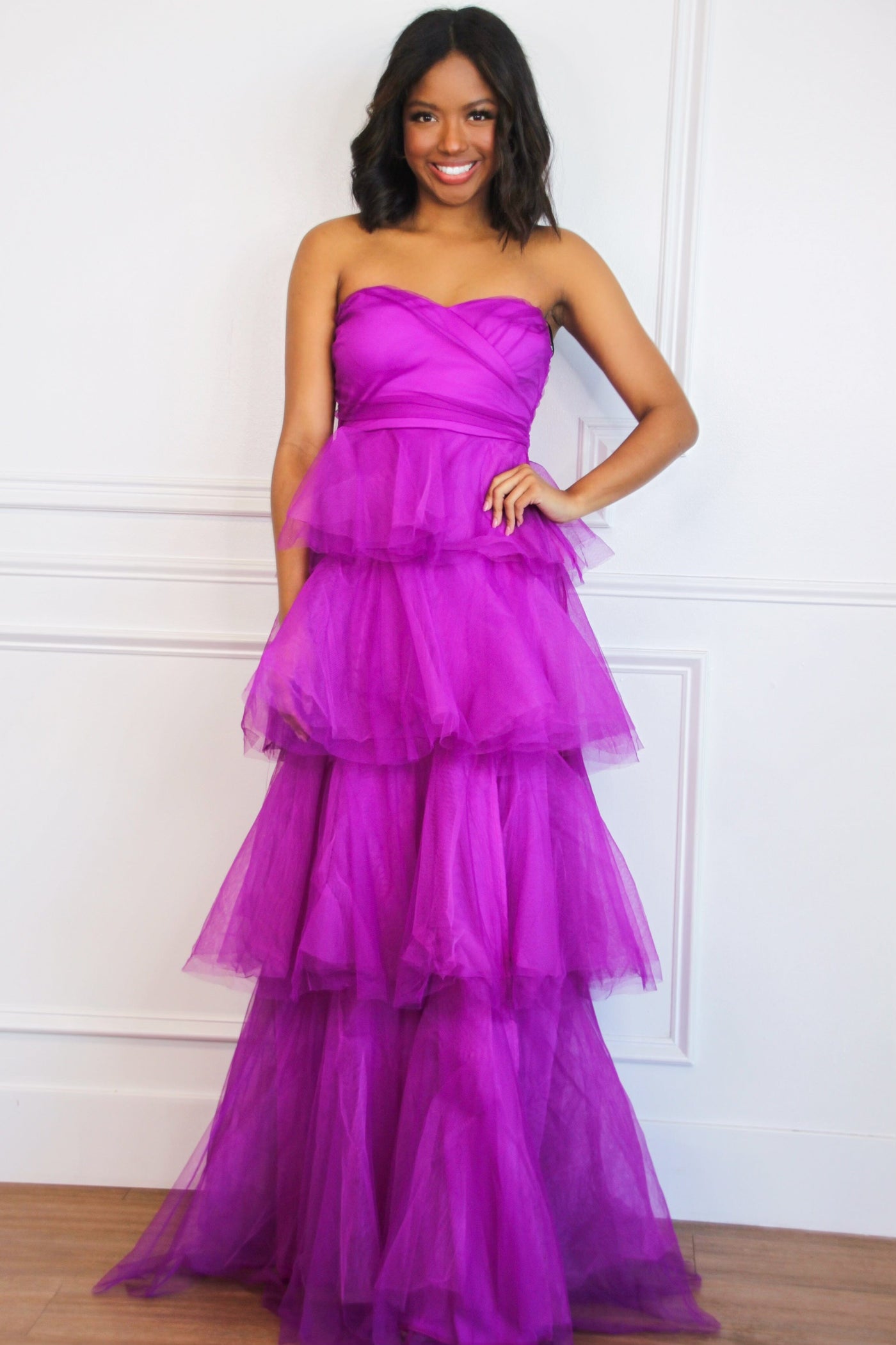 Fairytale State of Mind Tiered Tulle Maxi Dress: Electric Orchid - Bella and Bloom Boutique