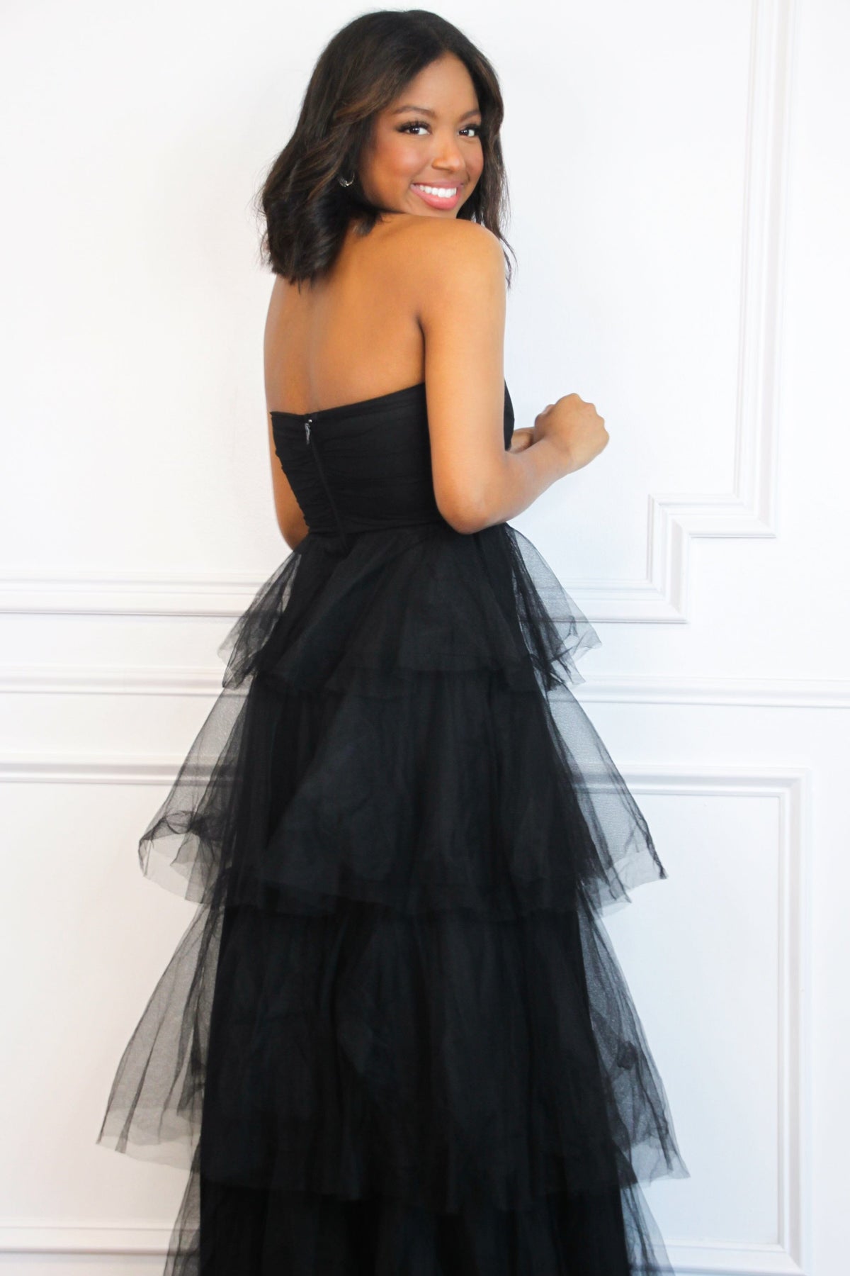 Bella and Bloom Boutique - Fairytale State of Mind Tiered Tulle Maxi Dress: Black Bella and Bloom Boutique - Fairytale State of Mind Tiered Tulle Maxi Dress: Black