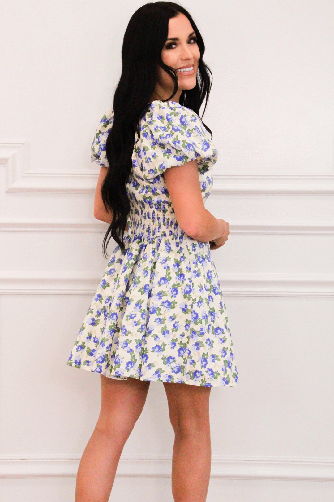 Jayde Floral Square Neck Mini Dress: Blue Multi – Bella and Bloom Boutique