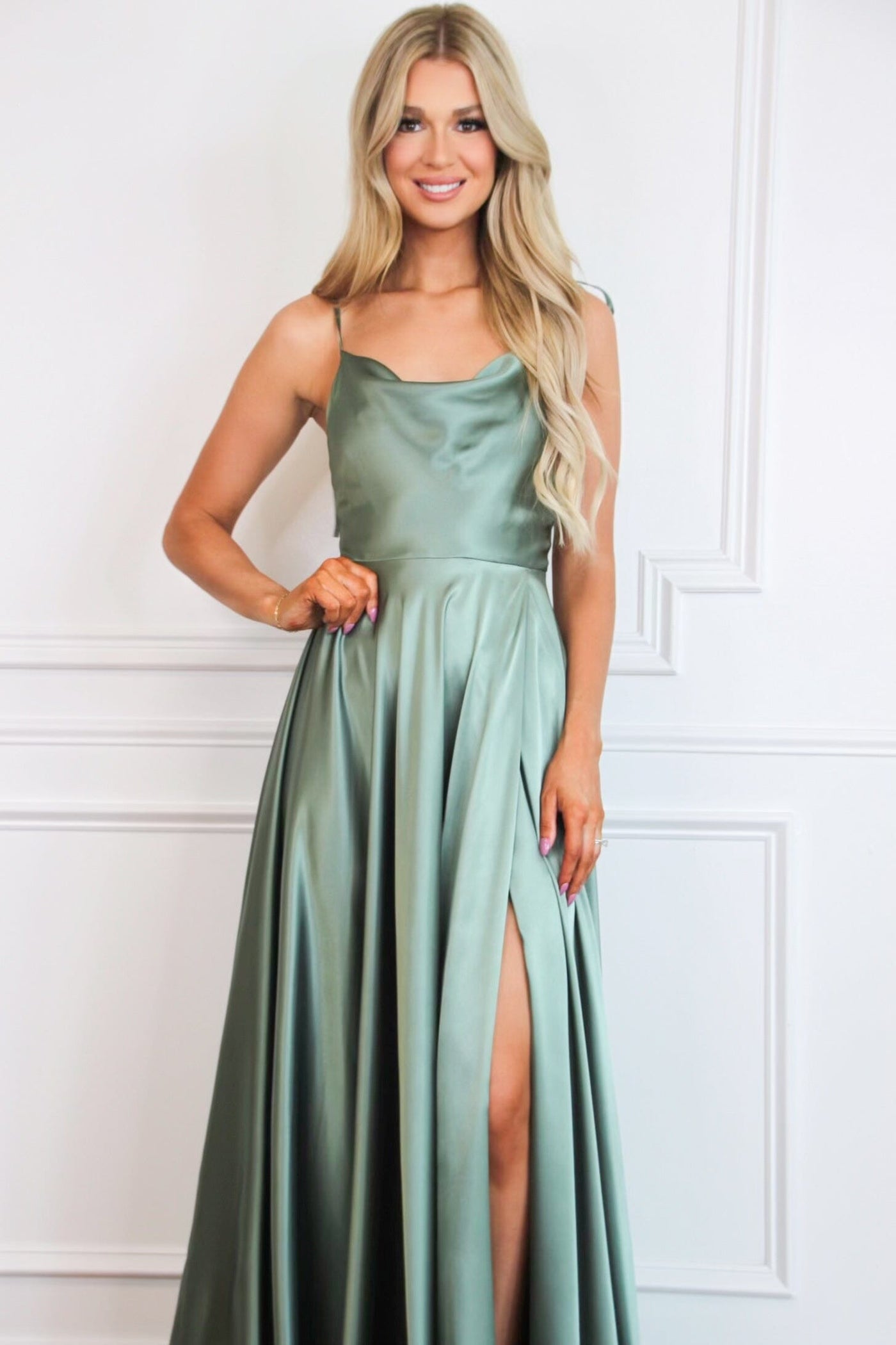 Tonight's the Night Satin Formal Dress: Moss Green - Bella and Bloom Boutique