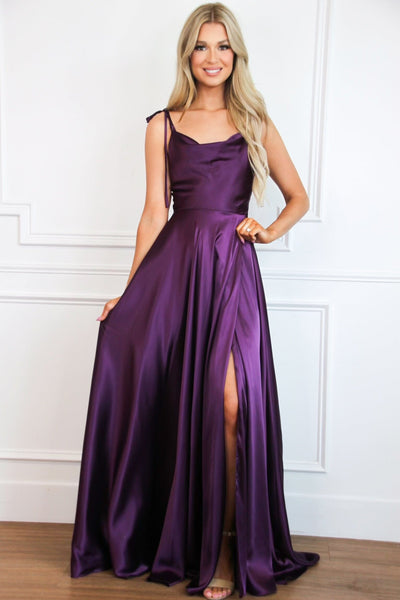 Tonight's the Night Satin Formal Dress: Eggplant - Bella and Bloom Boutique