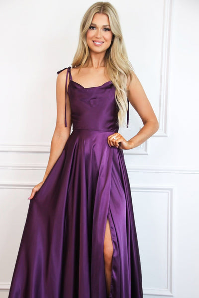 Tonight's the Night Satin Formal Dress: Eggplant - Bella and Bloom Boutique