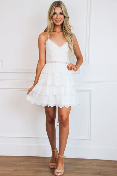 So Caught Up Lace Ruffle Dress: White Bottoms Bella and Bloom Boutique 