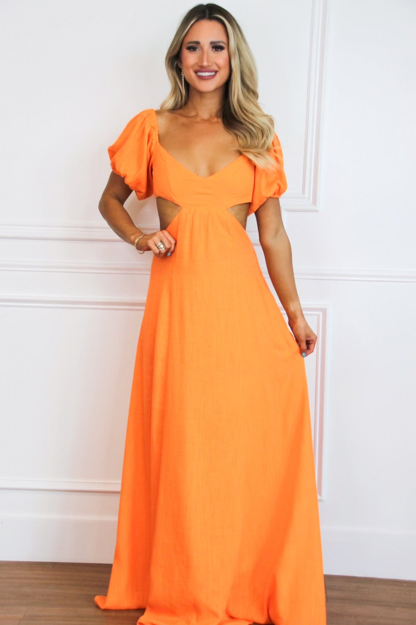 Eyes on Paradise Cutout Maxi Dress: Orange SOLID - Bella and Bloom Boutique