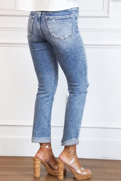 Jadelyn High Rise Distressed Straight Denim: Medium Wash - Bella and Bloom Boutique