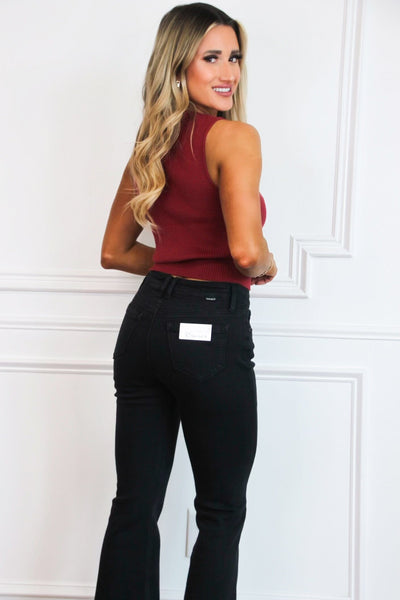 So Sweet Bow Sleeveless Sweater Crop Top: Wine Bottoms Bella and Bloom Boutique 