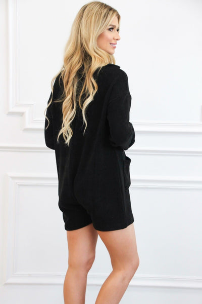 Amber Trails Chenille Sweater Romper: Black - Bella and Bloom Boutique