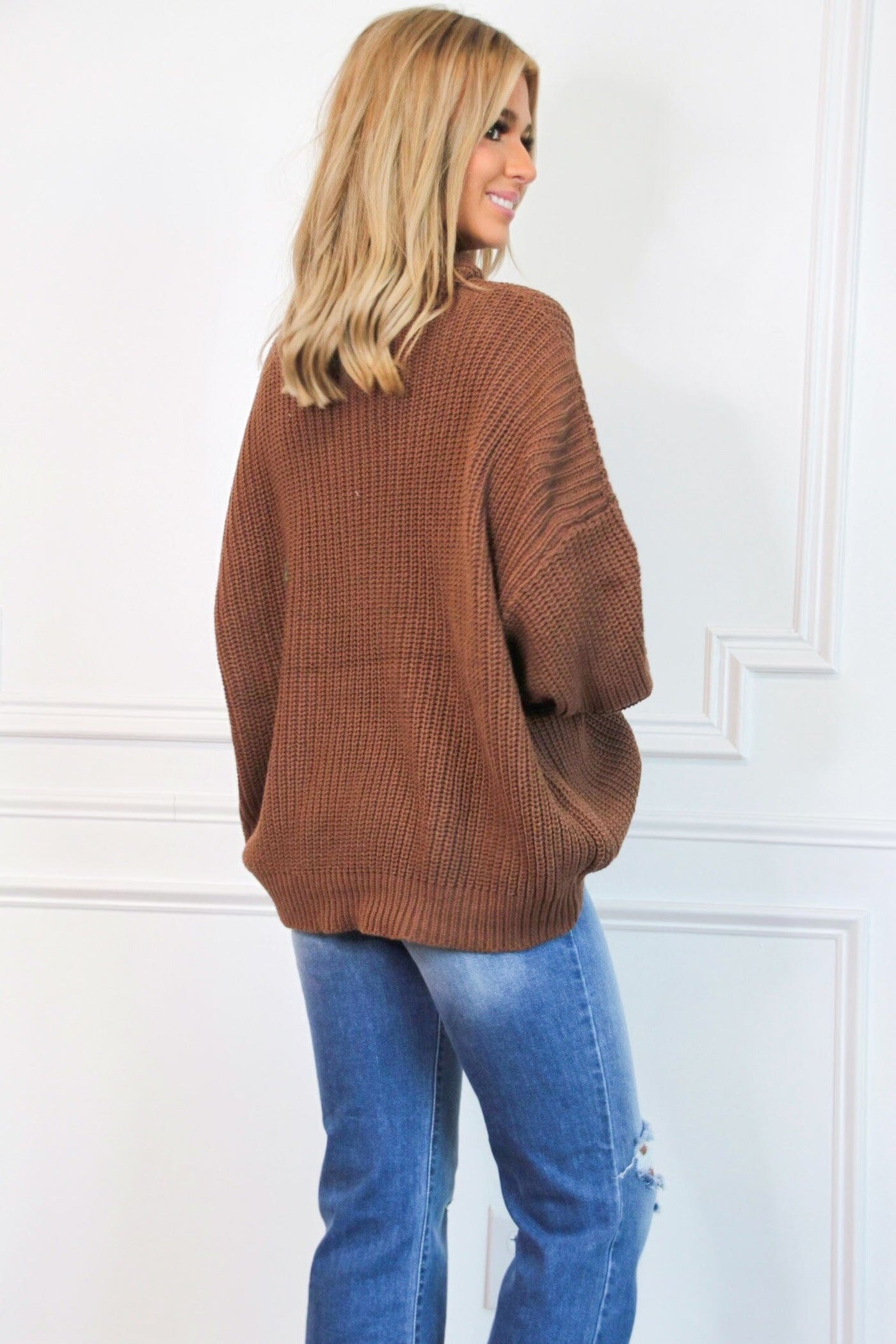 Simon Oversized Turtleneck Sweater: Brown - Bella and Bloom Boutique