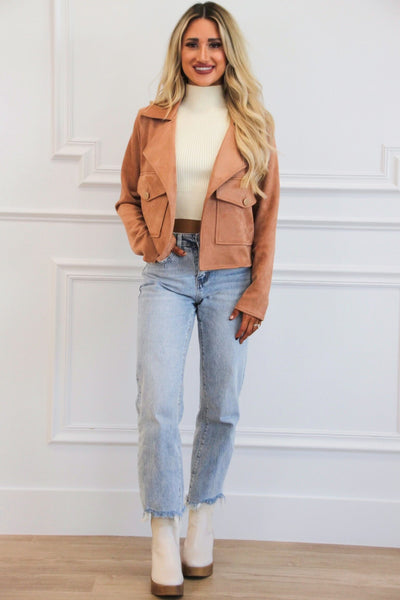 Jelena Suede Pocket Jacket: Camel - Bella and Bloom Boutique