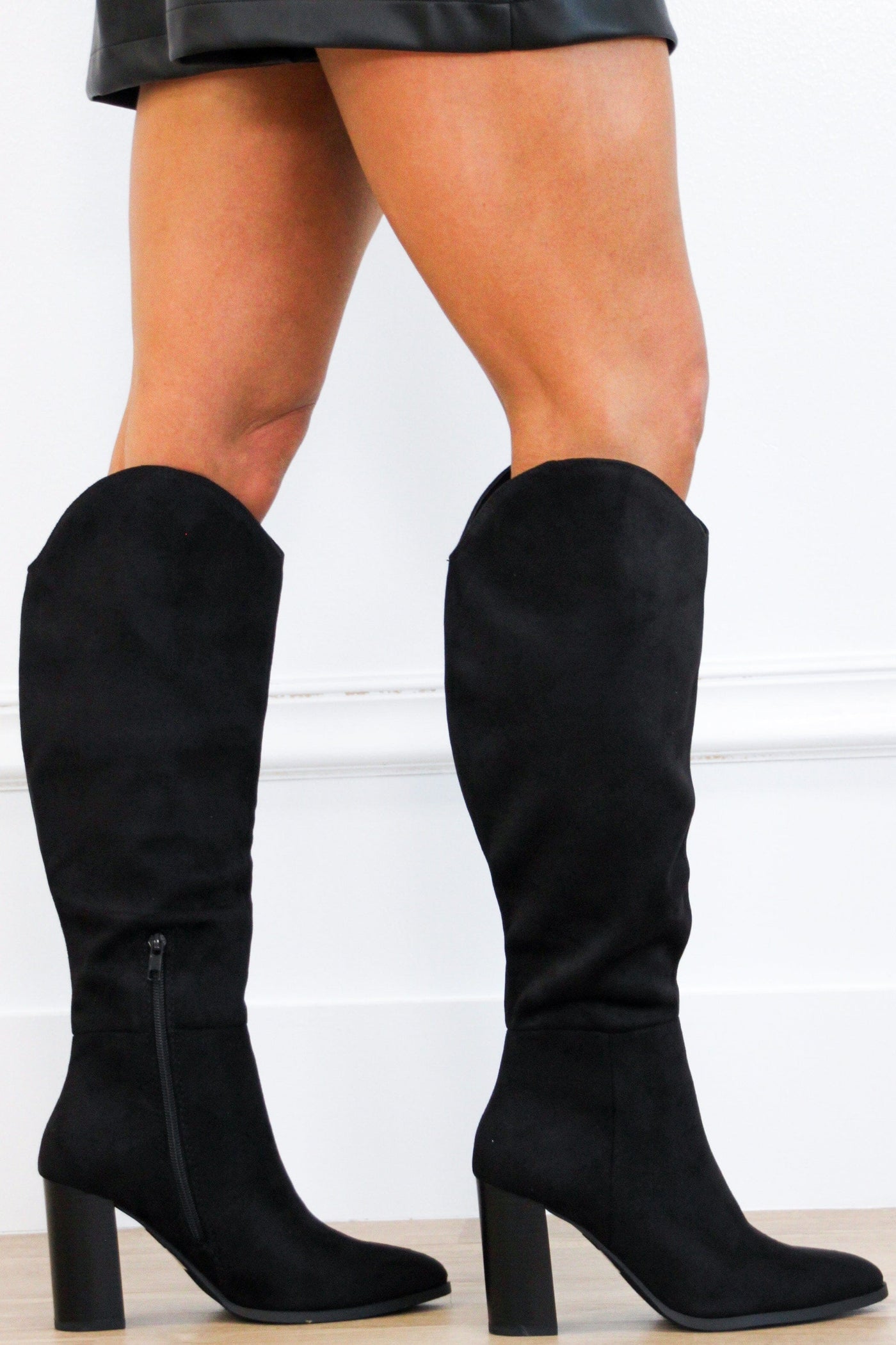 Fallal Suede Knee High Block Heel Boots: Black - Bella and Bloom Boutique