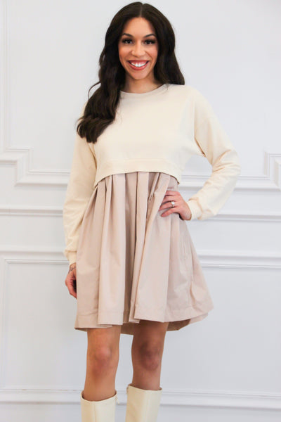 Tucker Layered Dress: Taupe - Bella and Bloom Boutique