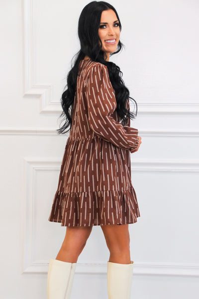 Baruch Long Sleeve Dress: Brown/Ivory - Bella and Bloom Boutique