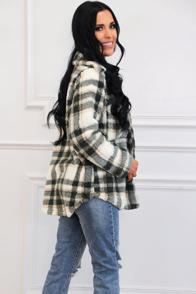 Soft Snuggles Plaid Shacket: Hunter Green/Cream Multi - Bella and Bloom Boutique