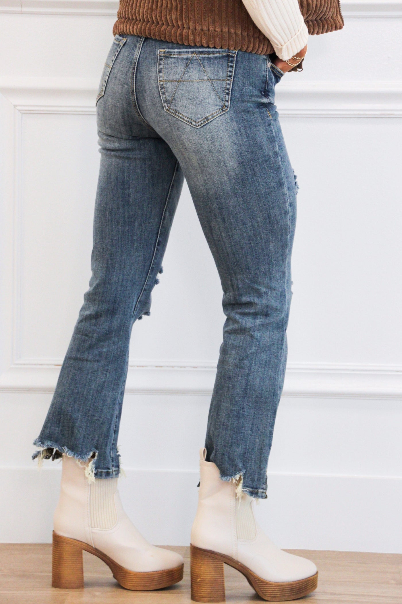 Jayme Distressed Straight Denim: Dark Wash - Bella and Bloom Boutique