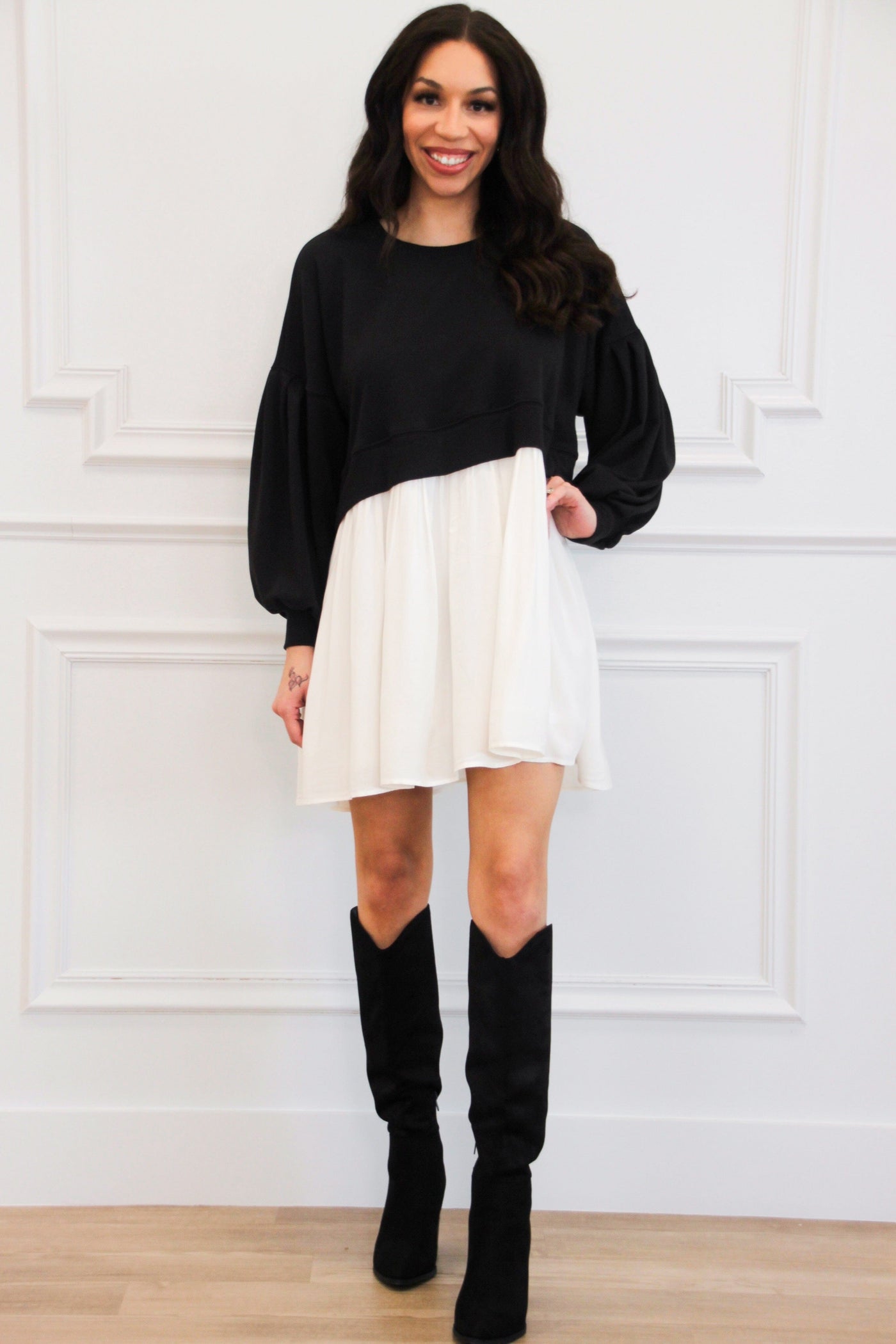 Baylor Layered Dress: Black/White - Bella and Bloom Boutique