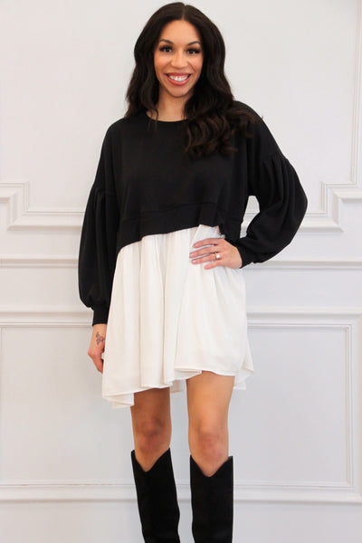 Baylor Layered Dress: Black/White - Bella and Bloom Boutique