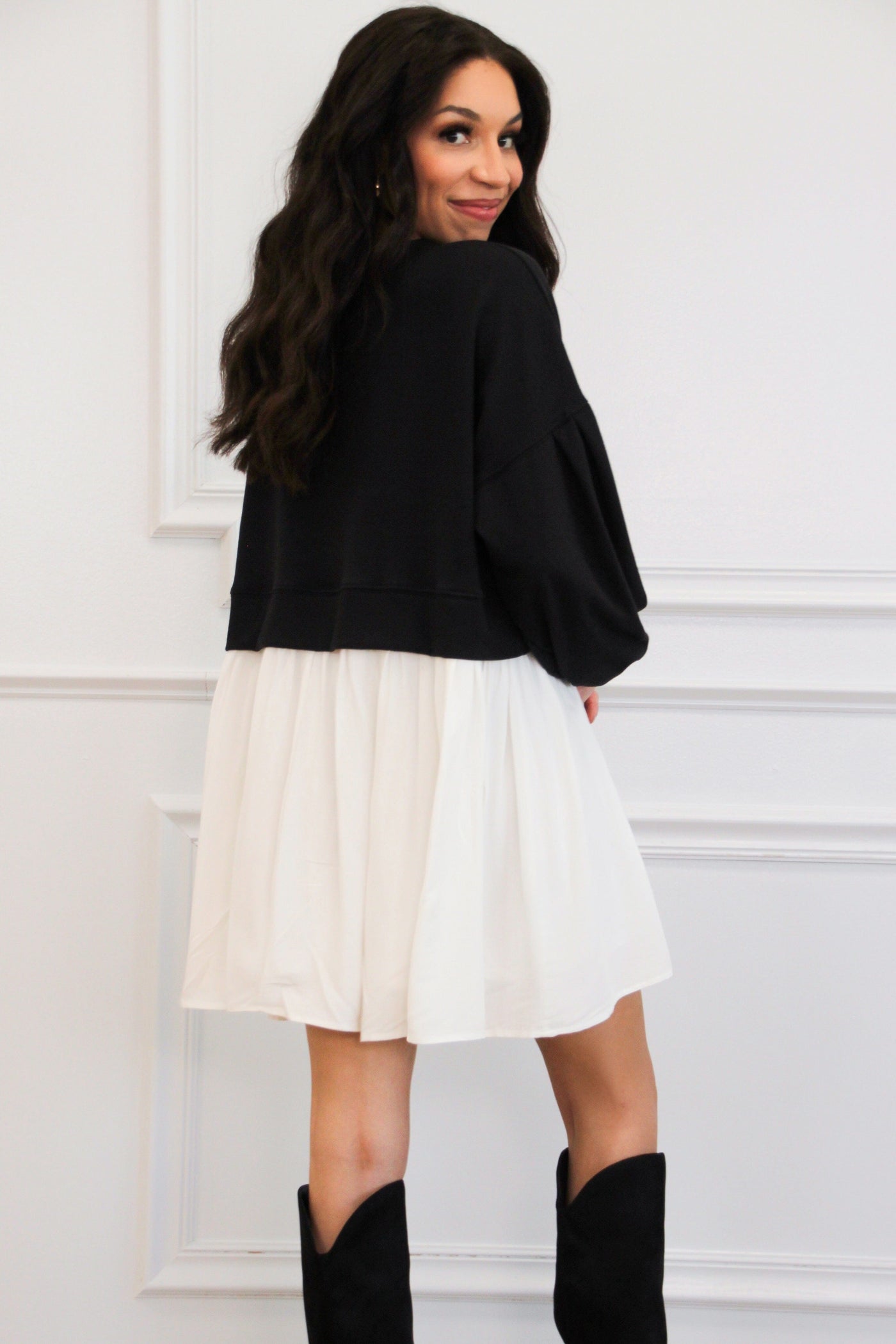 Baylor Layered Dress: Black/White - Bella and Bloom Boutique