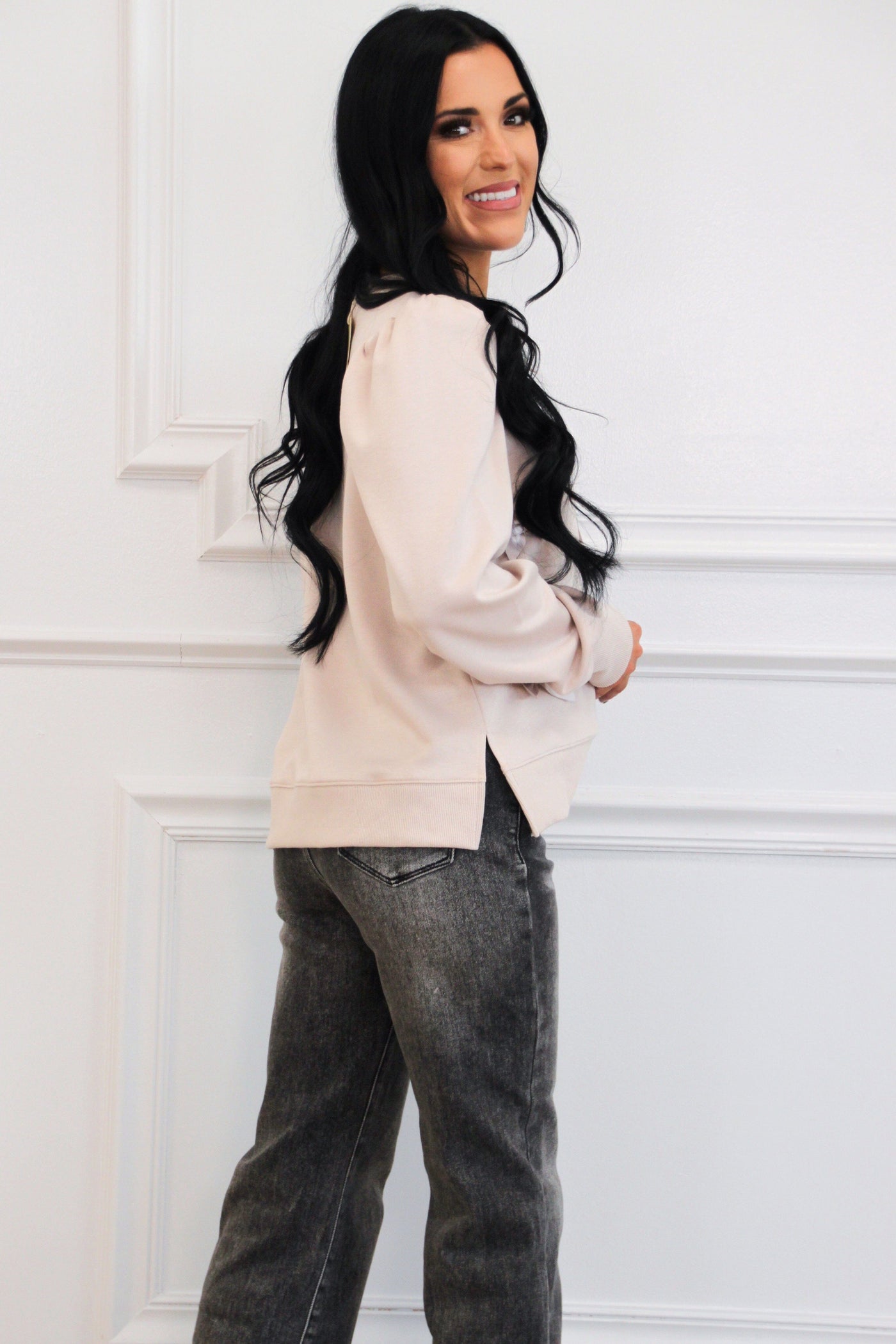 Elouise Bow Sweater: Oatmeal - Bella and Bloom Boutique