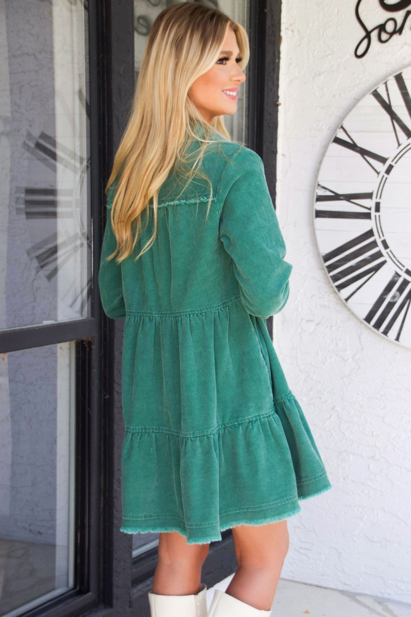 green corduroy dress long sleeve Corduroy Dress, Green Corduroy Midi Dress, A Line Dress, Corduroy Dress With Lace, Long Sleeve Dress, Spring Autumn Dress, Party Dress C4464