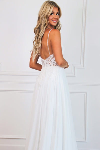 Everly Lace Chiffon Wedding Dress: White - Bella and Bloom Boutique