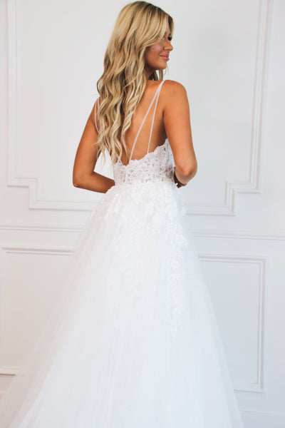 Emilia Lace Tulle Sparkly Ball Gown Wedding Dress: White - Bella and Bloom Boutique