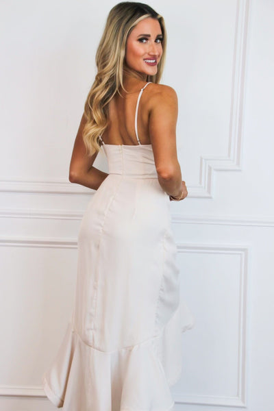 Christine Ruffle Midi Dress: Bone - Bella and Bloom Boutique