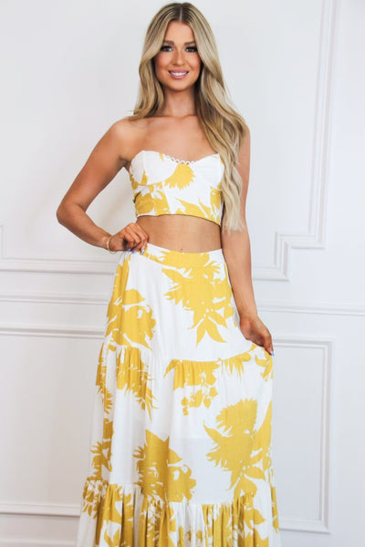 Bimini Floral Two Piece Set: White/Mustard - Bella and Bloom Boutique