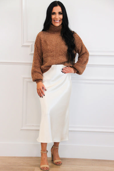 Winter Wishes Chenille Turtleneck Sweater: Deep Camel Bottoms Bella and Bloom Boutique 