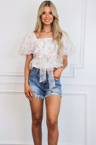 Ashland Floral Square Neck Top: White - Bella and Bloom Boutique